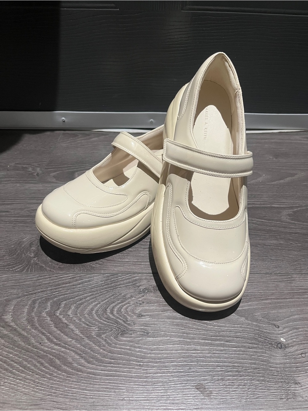 Platform Mary Jane Sneakers in Cream White Faux Patent Leather - Picture 5 of 5